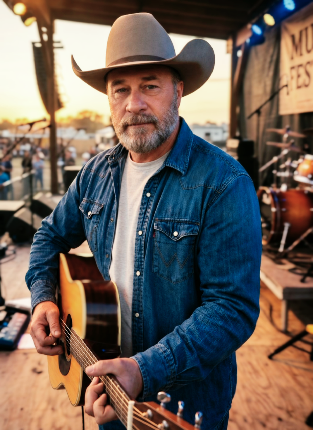 Rex Robards performing at a music festival